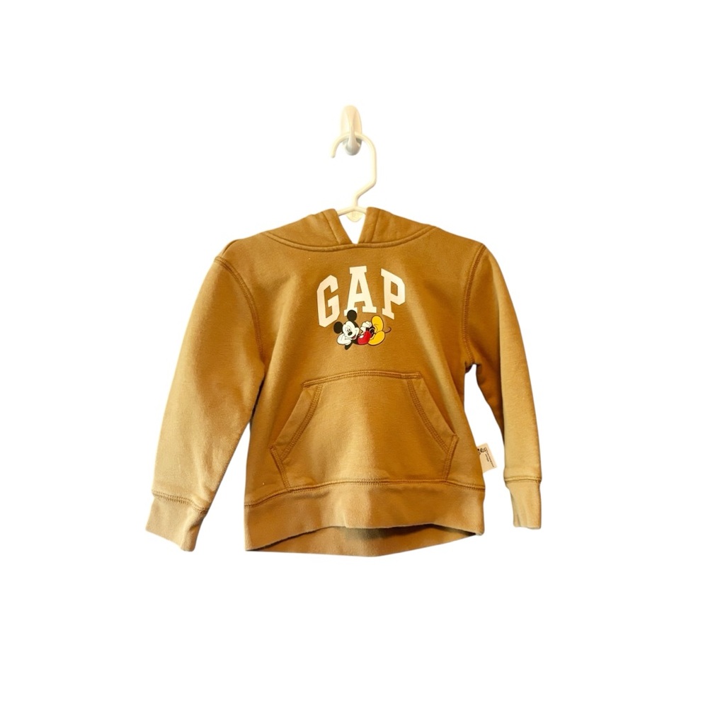 Gap Kids Mickey Mouse Disney Hoodie Tan Brown Logo Pullover‎ Sweatshirt Size 3Y